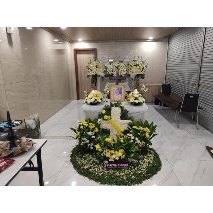 Terlaris Paket Dekorasi Rumah Duka Standing Flower 3 Salib Taman