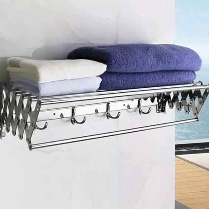 Rak handuk tarik stainless jemuran handuk tarik