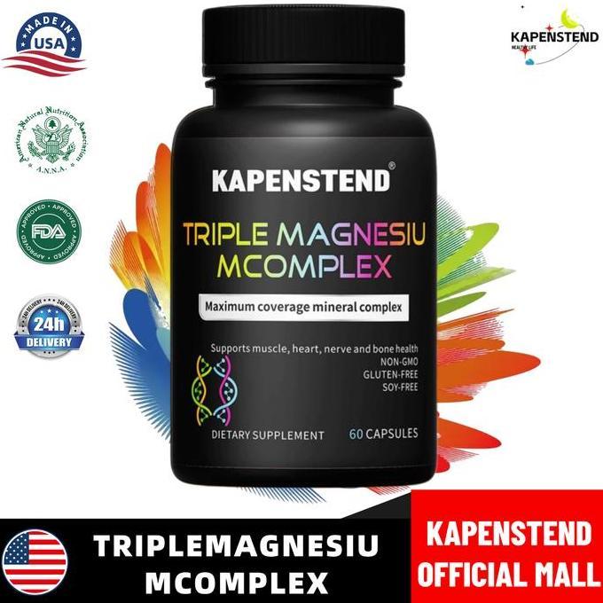 KAPENSTEND Magnesium Sitrat, Magnesium Glisinat, Magnesium Oksida Suplemen magnesium 3-in-1 untuk me