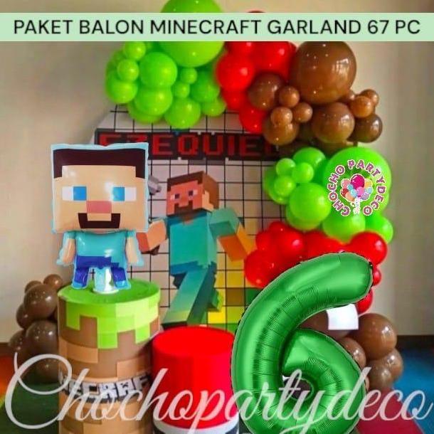 Paket Balon MINECRAFT GARLAND 67 PC / Dekorasi Ulang Tahun MINECRAFT