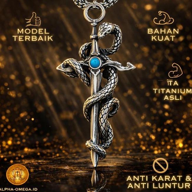 Kalung Salib Pria Liontin Pedang Dan Ular Titanium Anti Karat Kalung Salib Keren Lakilaki Kristen Ka