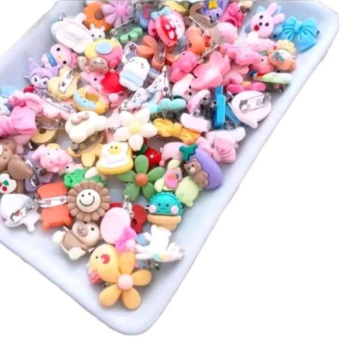 100 Pcs Bros Dagu Pin Fancy Anak Karakter Random Peniti Kerudung Jilbab Mini Muslim Pita