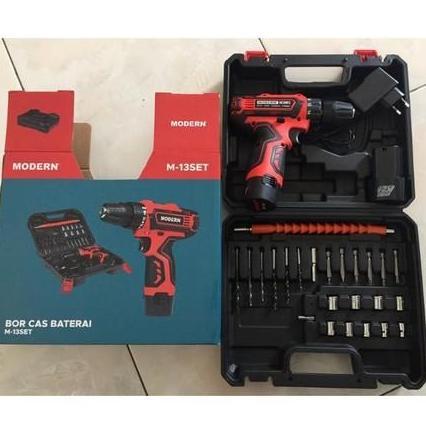 #####] Mesin Bor Cordless Set 10 mm Modern M 13 / Bor baterai cas M-13 set