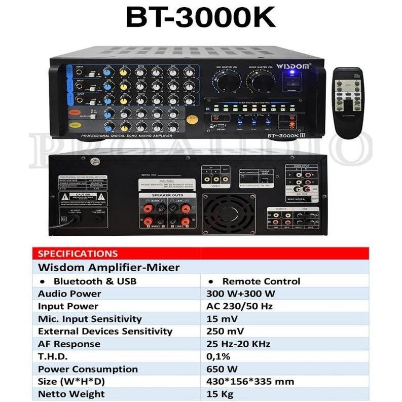 Amplifier Wisdom BT3000K / BT 3000 K / BT3000 / BT-3000 III Amplifier Karaoke with Bluetooth Origina