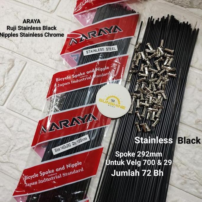 Spoke Ruji Jari 292 ARAYA 14G x 292mm STAINLESS Black Rims Velg Sepeda Roadbike 700c MTB 29 Isi 72 B