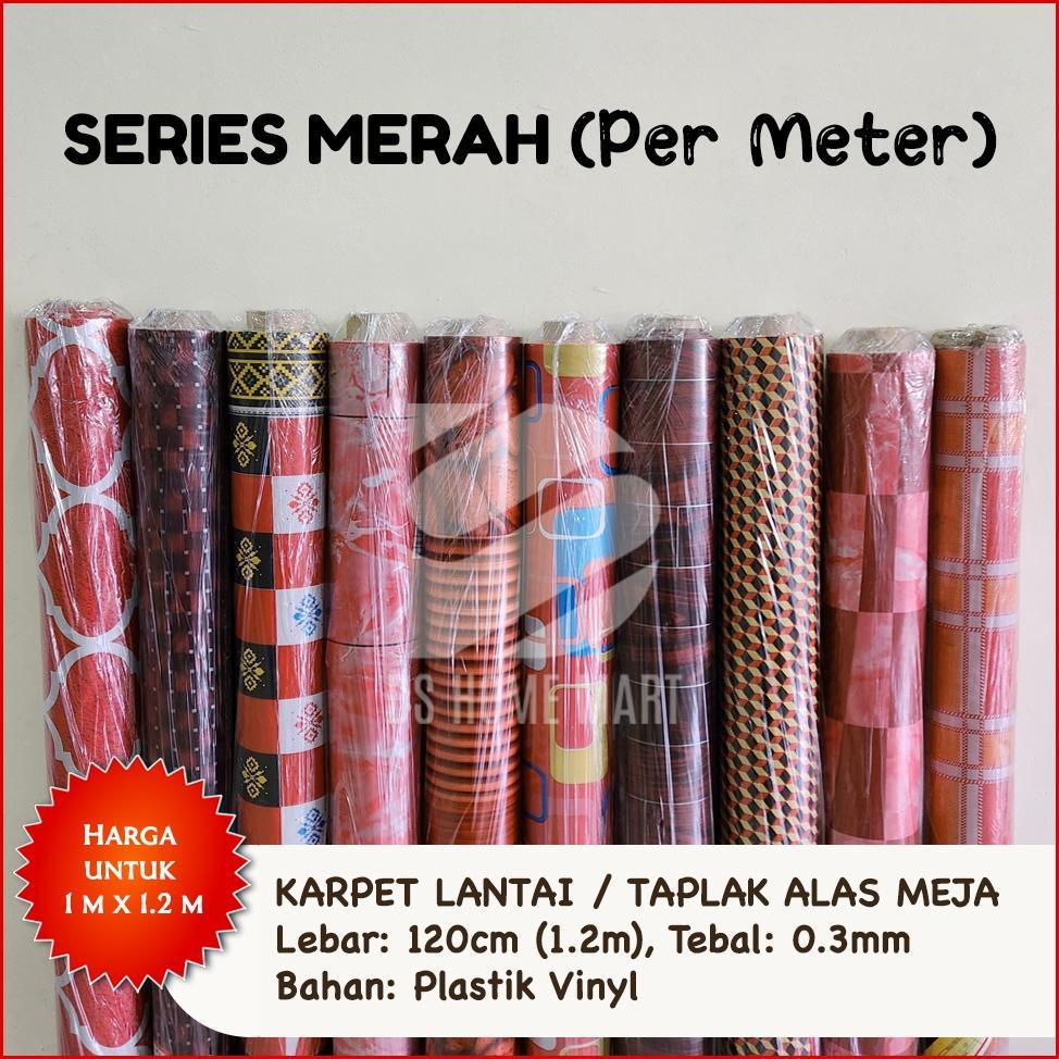 KOLEKSI MERAH / PINK (PER METER): Karpet Lantai Plastik Vinyl Murah Alas Meja Penganti Keramik Daima