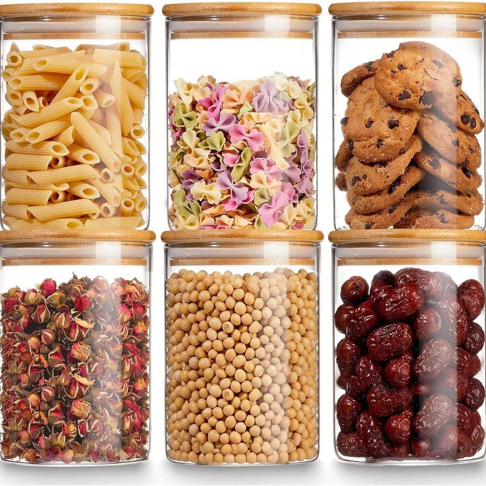 Toples Kaca Mini Tutup Bambu Kayu Minimalis Aesthetic Cantik Bentuk Lingkaran Kotak Tempat Wadah Pen