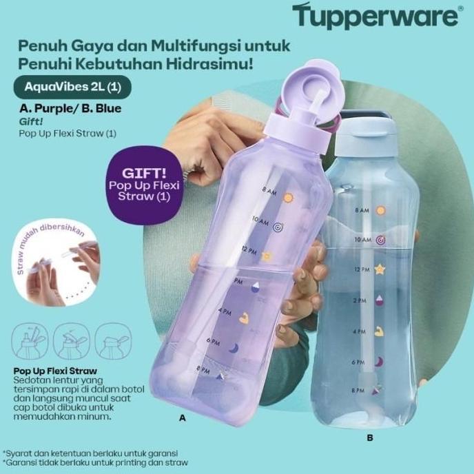 Eco Bottle AquaVibe 2L Bonus Sedotan Botol Minum Tupperware