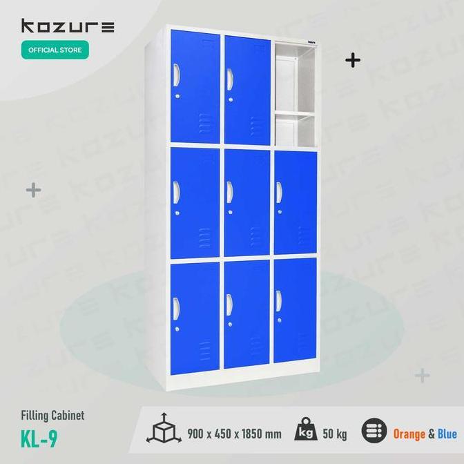 Kozure Lemari Loker Besi 9 Pintu Kl-9, Furniture Anti Air & Jamur, Warna Cerah Biru & Orange, Dimens