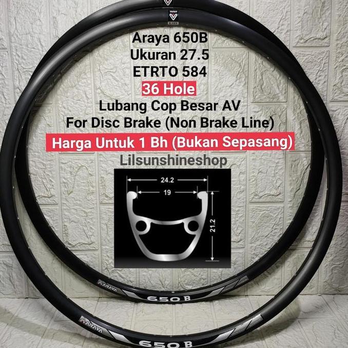 Promo Velg Rims 27.5 36H Araya 650B Lubang 36 Double Wall Alloy Valve Av Disc Brake Sepeda Mtb Cod