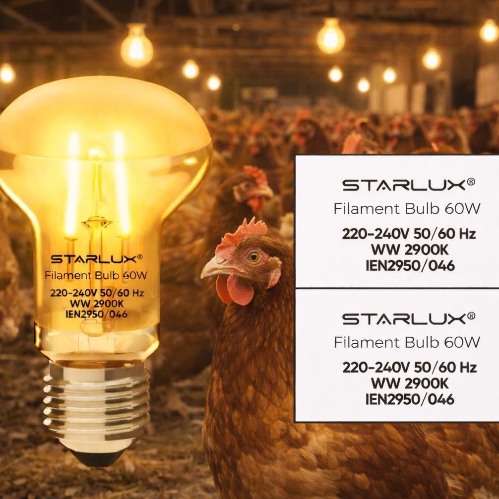 NEW Lampu Penghangat Ayam STARLUX NR63 40W / 60W | Lampu Pijar Kandang Warm White