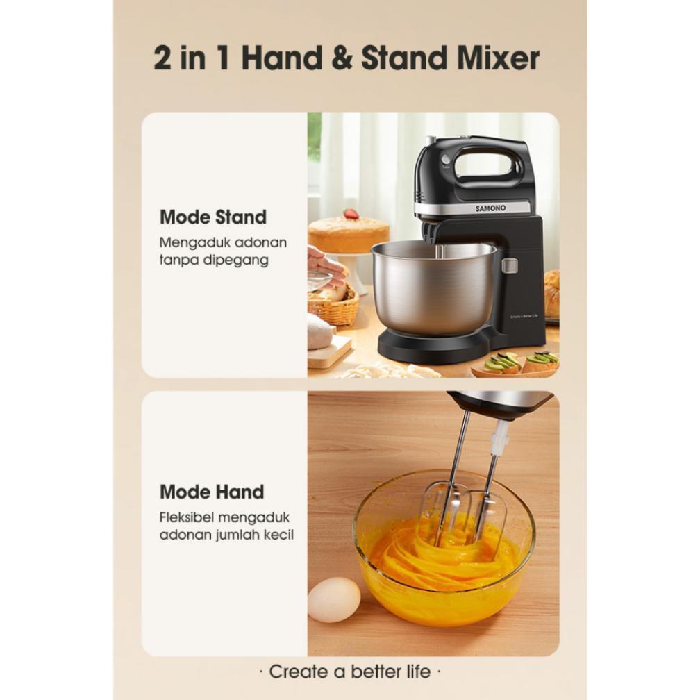pengiriman cepat SAMONO Stand Mixer Kue dan Roti 4L Low Watt Hand Mikser Pengaduk Adonan Donat Mixse
