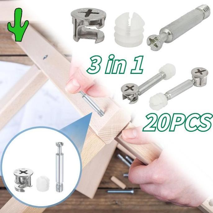 RGPOTZ 20PCS Baut Knock Down Minifix/Baut Knock Down Skrup/Minifix Baut Knock Down Skrup + Casing 3 