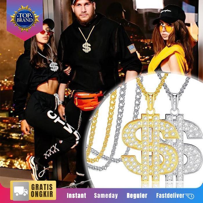 Gold Dollar Necklace Logam Kalung Dollar Emas Kalung Hip Hop Necklace Dollar Pendant Necklace
