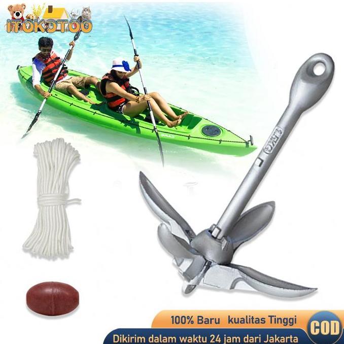 AQZEVUN Jangkar Perahu Lipat 0.7kg/1.5kg Jangkar Kapal Jangkar Kayak Dengan Tali 20m Alat Kapal