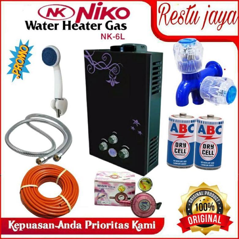 TERMURAH Water heater pemanas air panas kamar mandi merk niko LED komplit satu set warna hitam