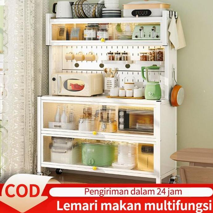Lemari Piring Multifungsi Rak Kabinet Dapur Berpintu Rak Microwave Lemari Piring Berdiri Di Lantai T