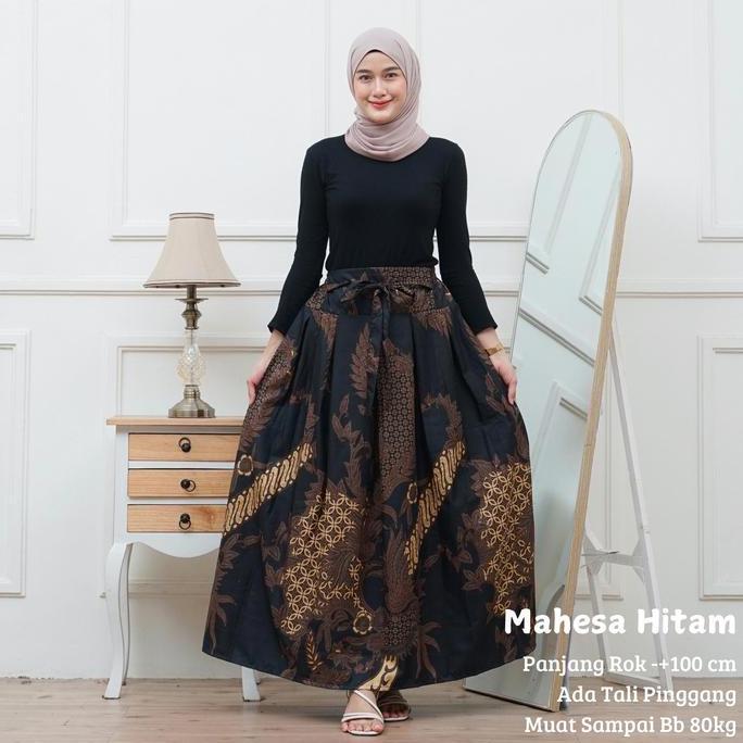 MAHESA HITAM ROK PANJANG BATIK | ROK WANITA MUSLIM | ROK REMPEL | ROK PAYUNG | ROK KERJA WANITA | BA