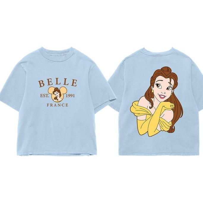 Kaos Wanita Pria Motif Princess Belle "Beauty & Charm" Bahan Katun Lengan Pendek combed baju T-shirt
