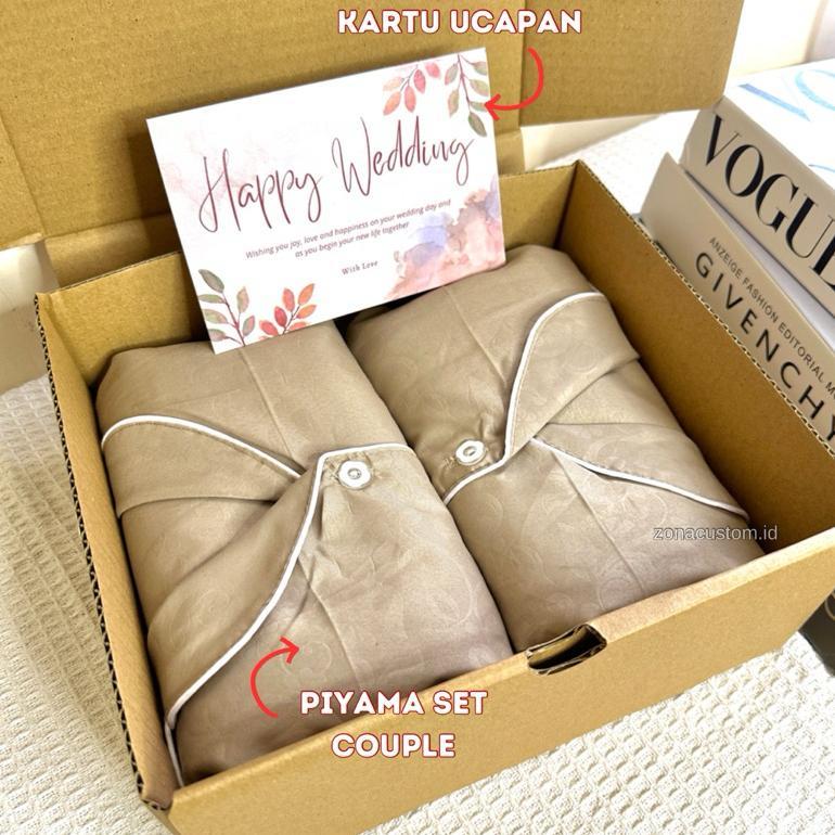 BESTPROMO HAMPERS WEDDING PIYAMA COUPLE SET | KADO PERNIKAHAN ANNIVERSARY PASANGAN HADIAH VALENTINE 