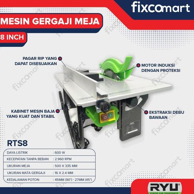 Table Saw 8 Inch Ryu Rts 8 600W Mesin Gergaji Meja Circular Saw 8 Inch