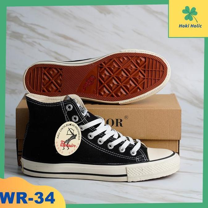 Warrior Sparta High Black White Sepatu Sneakers Warrior Original Sepatu Sekolah Hitam Putih Casual  