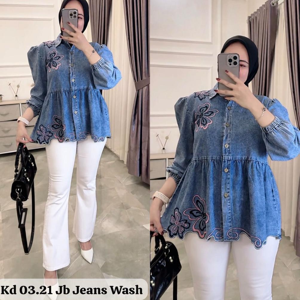 Murah Kemeja Jeans Denim Bordir Zara Premium