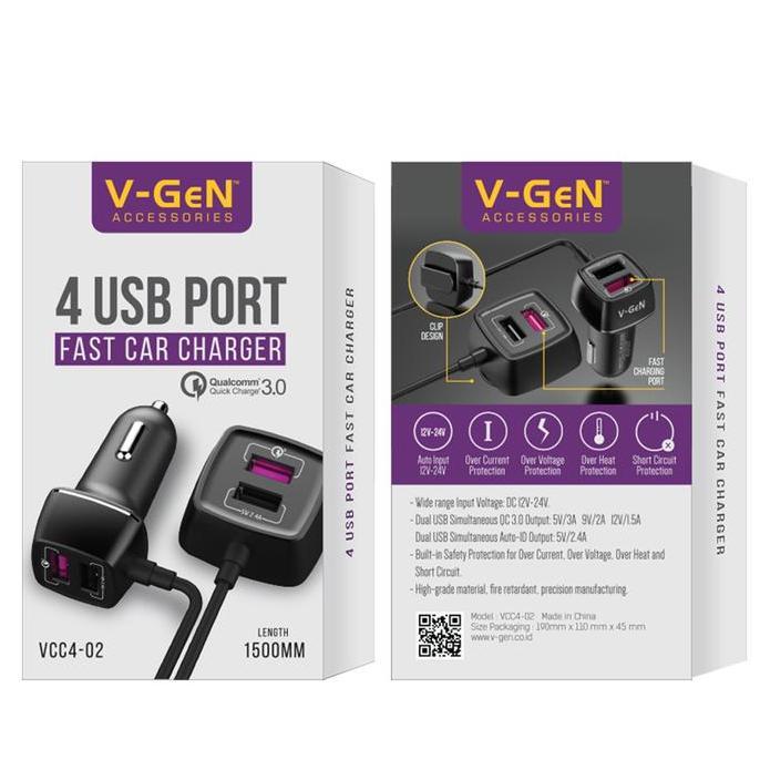 VENOMDAKAR7 - CAR CHARGER V-GEN VCC4-02 4 USB PORT FAST CAR CHARGE
