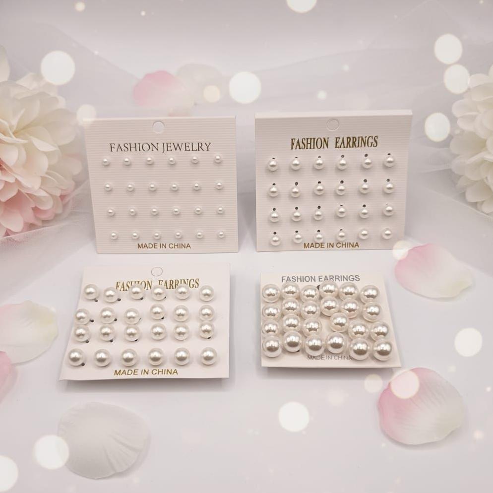 TERBARU Anting Giwang Mutiara Tanggung 24 pcs/Anting Giwang Mutiara 6mm Putih / Hitam