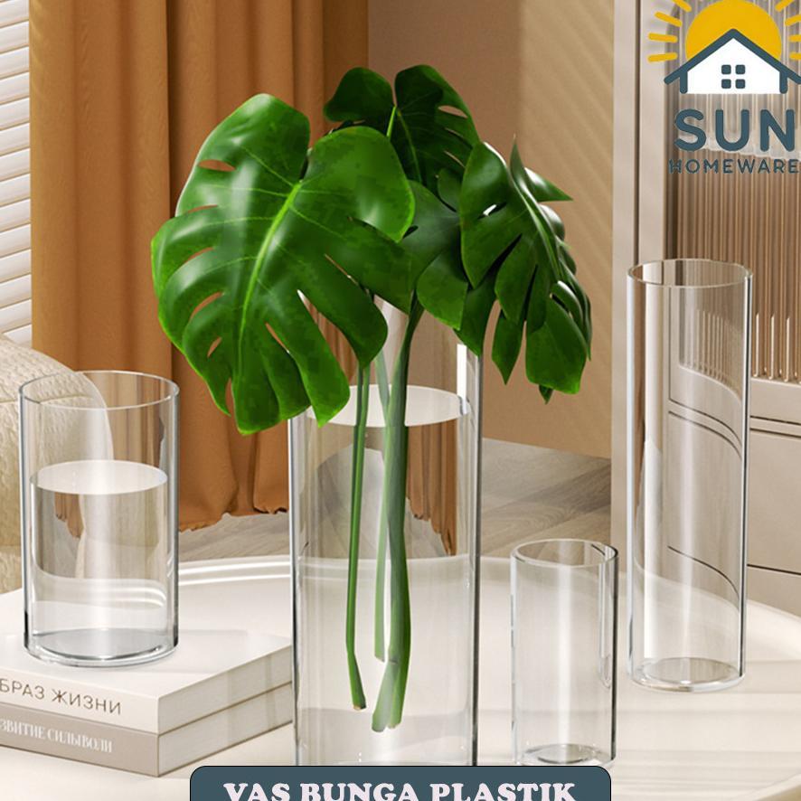 Sun Vas Bunga Plastik Bening Diameter 10Cm/12Cm E05/ Vas Plastik Tinggi Bambu / Vas Bamboo / Vas Tan