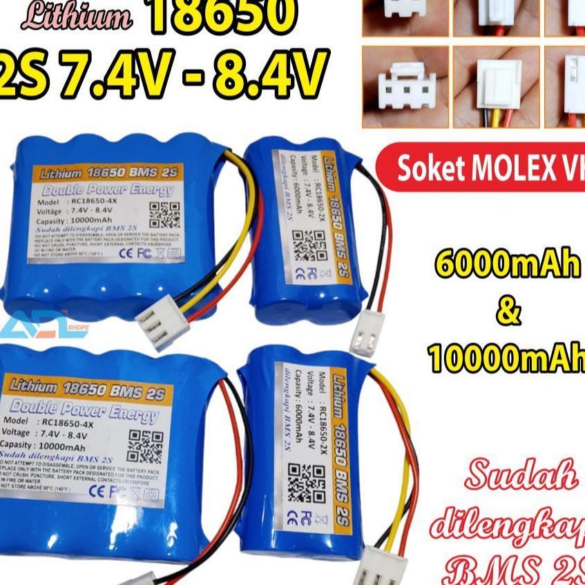 Batre Edc, Batre Speaker, Baterai Lithium 2S 18650 7.4V - 8.4V 10000Mah, Soket Molex Vh 2 Pin & 3Pin