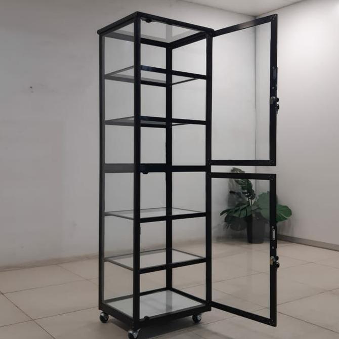 TC ALUMINIUM 50X40X160 b LEMARI RAK SERBAGUNA 6 SUSUN  ALUMINUM 20U COKLAT FULL KACA RIBEN / BENING 