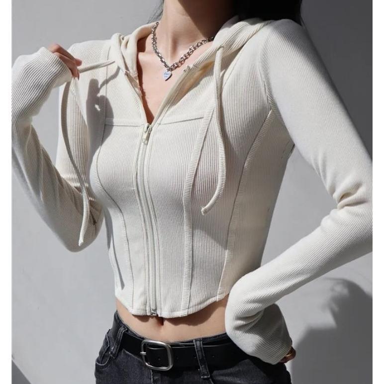 BESTPROMO Long Sleeve Reina Hoodie Crop Top Zipper / Jaket Zipper