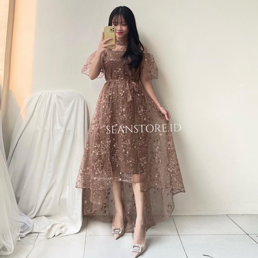 NEW Glowy Dress Sabrina Wanita Elegant Anggun | Dress Bridesmaid Prewedding Pesta kondangan Imlek Dr