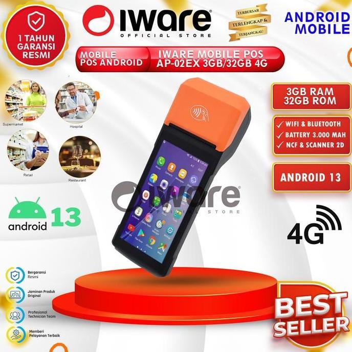 DANIANUR_SAKS - IWARE MOBILE POS ANDROID 13 AP-02EX 3/32GB 4G WITH PRINTER 58MM WITH SCANNER 2D