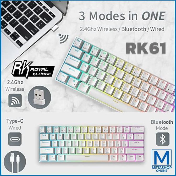 * ROYAL KLUDGE RK61 WIRELESS MECHANICAL KEYBOARD GAMING 60% HOTSWAP 61 ''