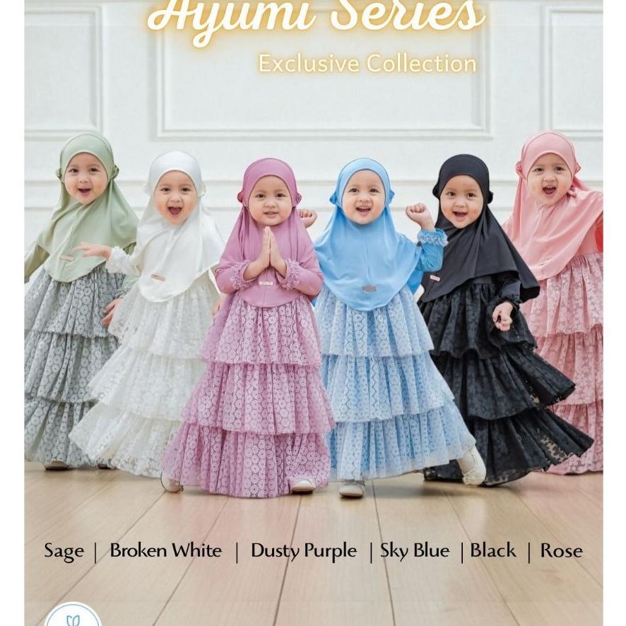AYUMI GAMIS GAUN BAJU PESTA ANAK BRUKAT SUSUN TILE  SNOW DOTTY DOT MEWAH SET HIJAB USIA 1-11 TAHUN M