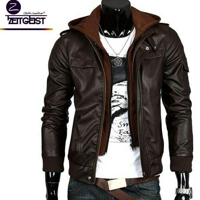 DISKON Faux Leather Hoodie Jaket Kulit Sintetis DISKON