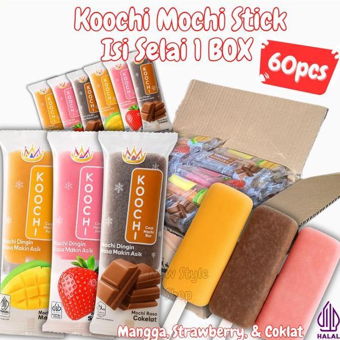 [Promo Grosir ] Koochi Mochi Stick 1 Box Isi 60Pcs /  Mochi Viral Rasa Cokelat Strawberry Mangga / M