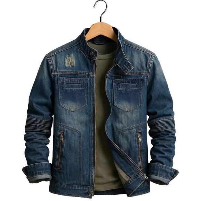 TAMPIL MODIS  Jaket Jeans Biker Motoran Scrub Zipper Resleting New Artiker Jeans Denim Motif Zipper 