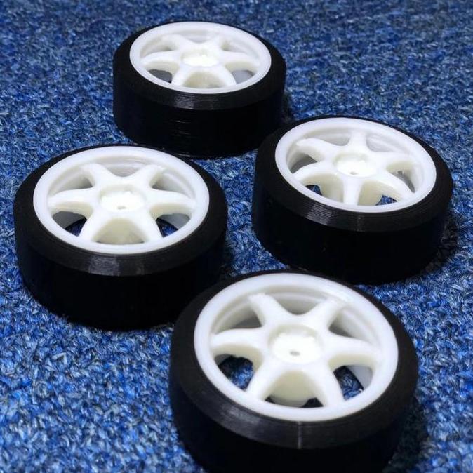 VELG & BAN DRIFT WPL D12 HEX 5MM MODEL COMPOMOTIVE 6 SPOKES 3D PRINTED PROMO