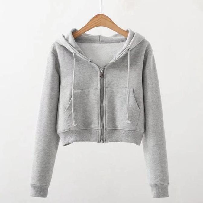 TERBARU  Jaket  Crop Wanita Zipper  Resleting Masa Kini Tebal Fleece baju atasan  Cewek Oversize Cre
