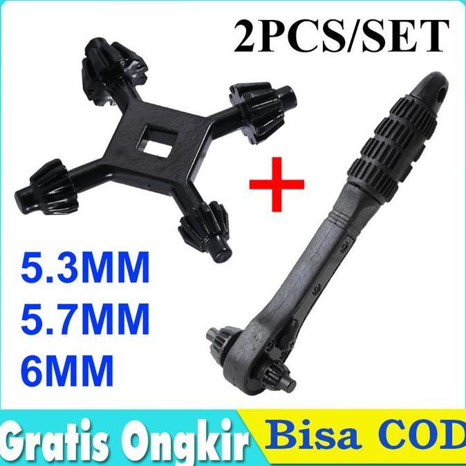SWALLOWTAIL 2Pcs/set Kunci Kepala Bor 4 Cabang Universal Fit Drill Chuck Key