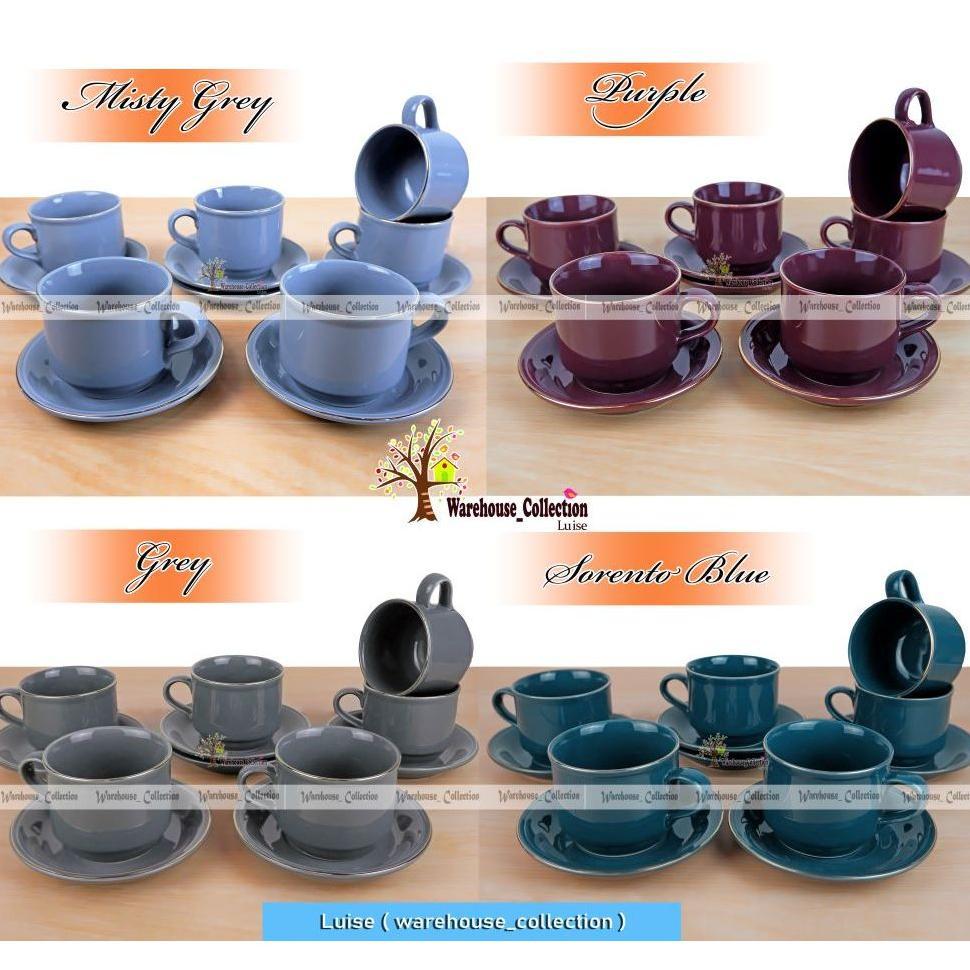 Cangkir Set warna list emas ( 6 cangkir + 6 tatakan) // Coffee Set SANGO keramik // Sango Cup & Sauc