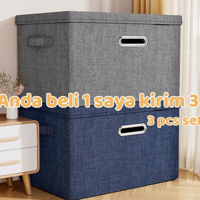 Linen Kotak Penyimpanan Dengan Tutup Storage Box Mainan Lipat Box storage Serbaguna Container box