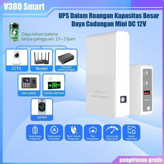 V380 Smart Powerbank 10400mah UPS 12V 2A Uninterruptible Power Supply Mini UPS Baterai Cadangan untu