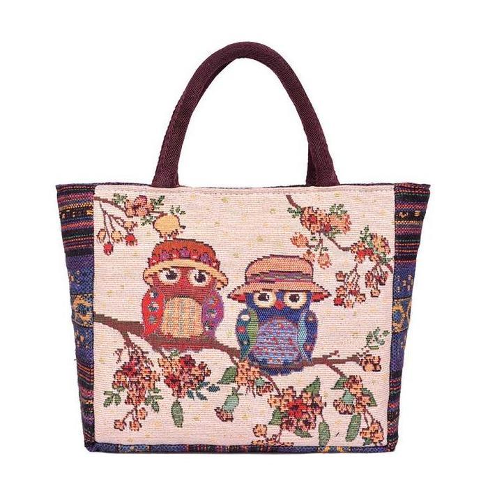 Donna- Tas Tangan Nita/Tas Etnik/Tas Bahan Kain Kanvas Motif Owl Nita