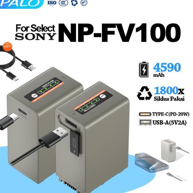syenasyenitah - palo baterai np-fv100 4590mah type-c untuk sony fv-100 npfv100 hdr-cx150e hdr-xr150 