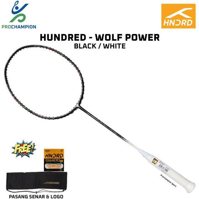 Raket Badminton Hundred Wolf Power Black White