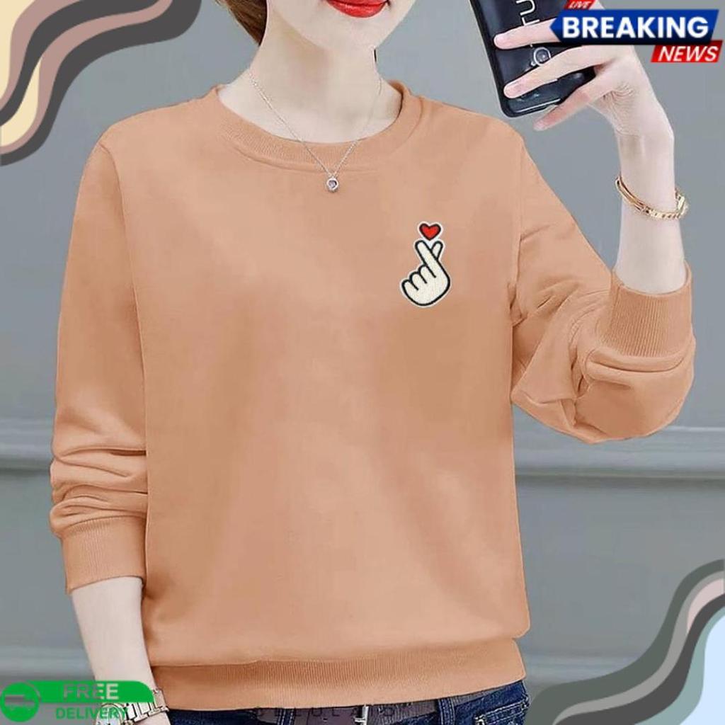 Special Price Kaos Lengan Panjang Wanita Logo Saranghae / Kaos Sweatshirt Wanita /Atasan Wanita Leng